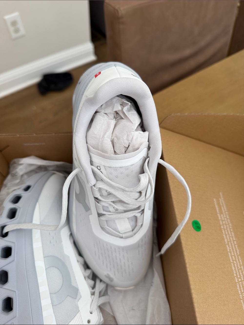 On Running WOMENS White and Light Gray cloudmonster Sneakers - Picture 3 of 5